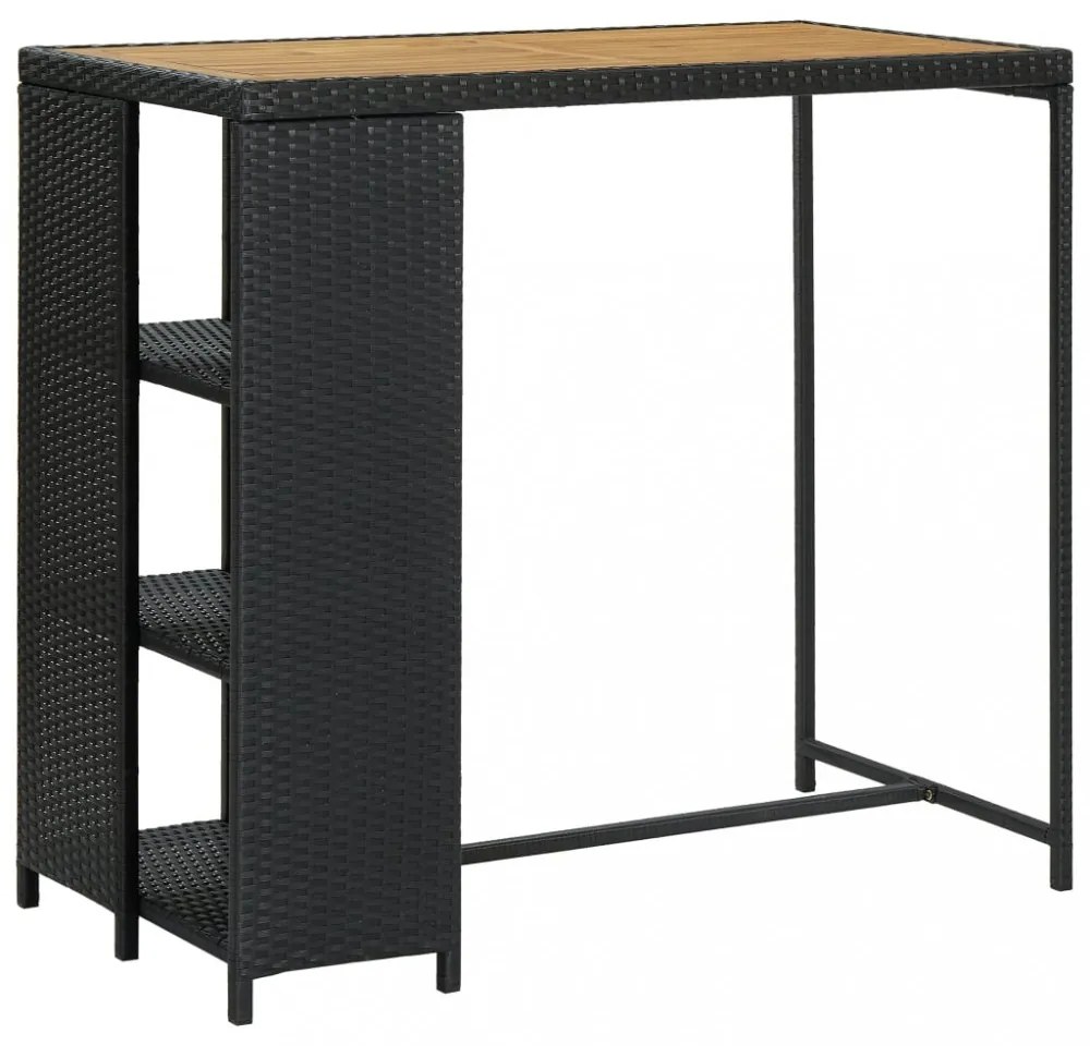 fekete polyrattan bárasztal tárolópolccal 120 x 60 x 110 cm