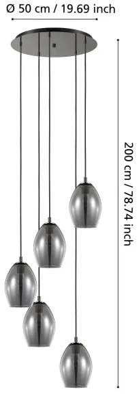 Eglo 39567 - Csillár zsinóron ESTANYS 5xE27/60W/230V füstös