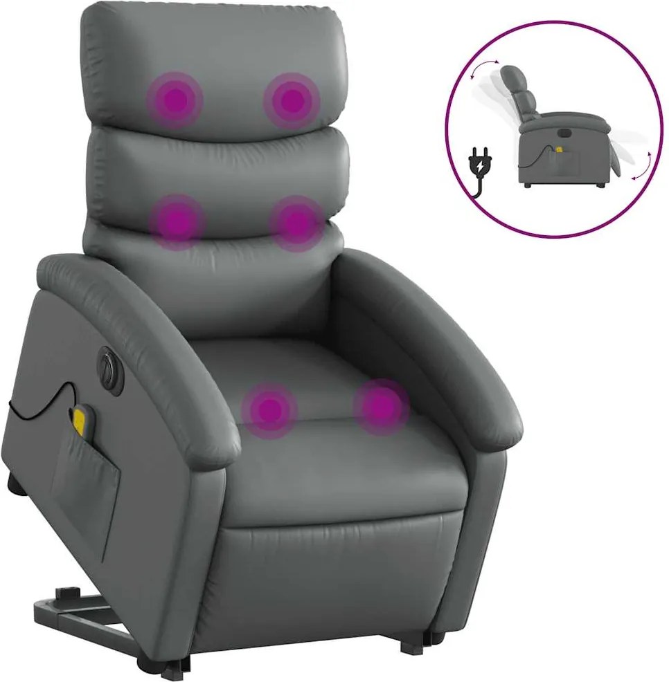 vidaXL elektromos szürke műbőr felállást segítő dönthető masszázsfotel