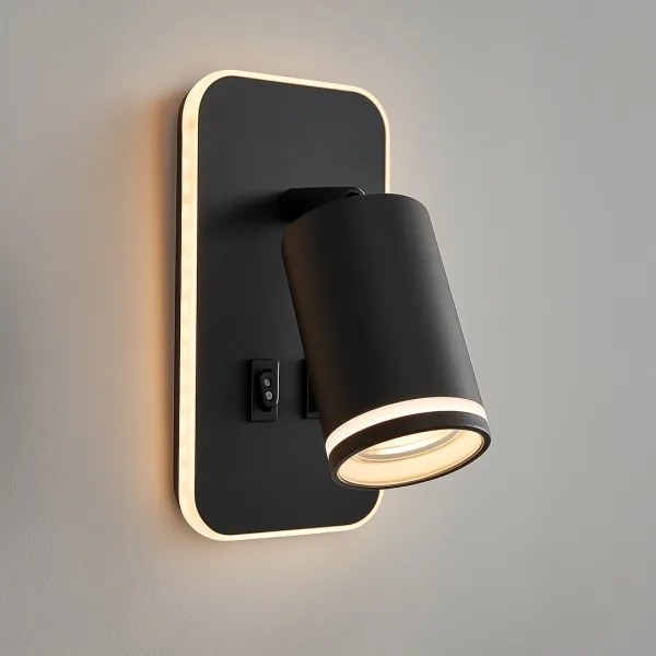 LED fali spotlámpa PIPE 1xGU10/10W/230V + LED/6W fekete