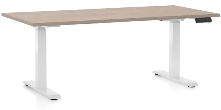 Állítható magasságú asztal OfficeTech C, 160 x 80 cm, fehér alap, tölgy