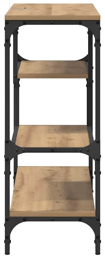 Konzolasztal polcokkal kézműves tölgy 100 x 30 x 75 cm Faanyag
