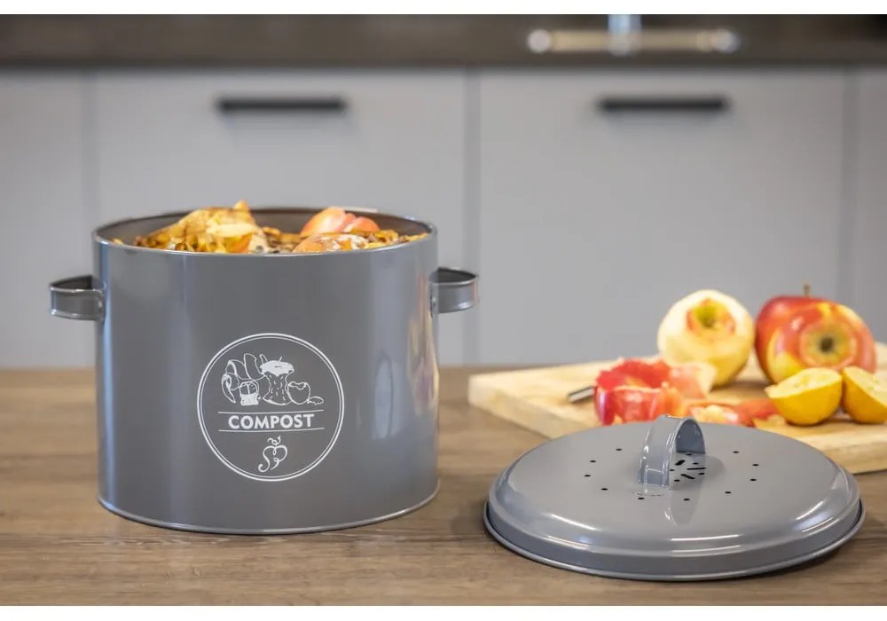 Szürke komposztálható hulladék gyűjtő 6,3 l Secret Du Potager – Esschert Design