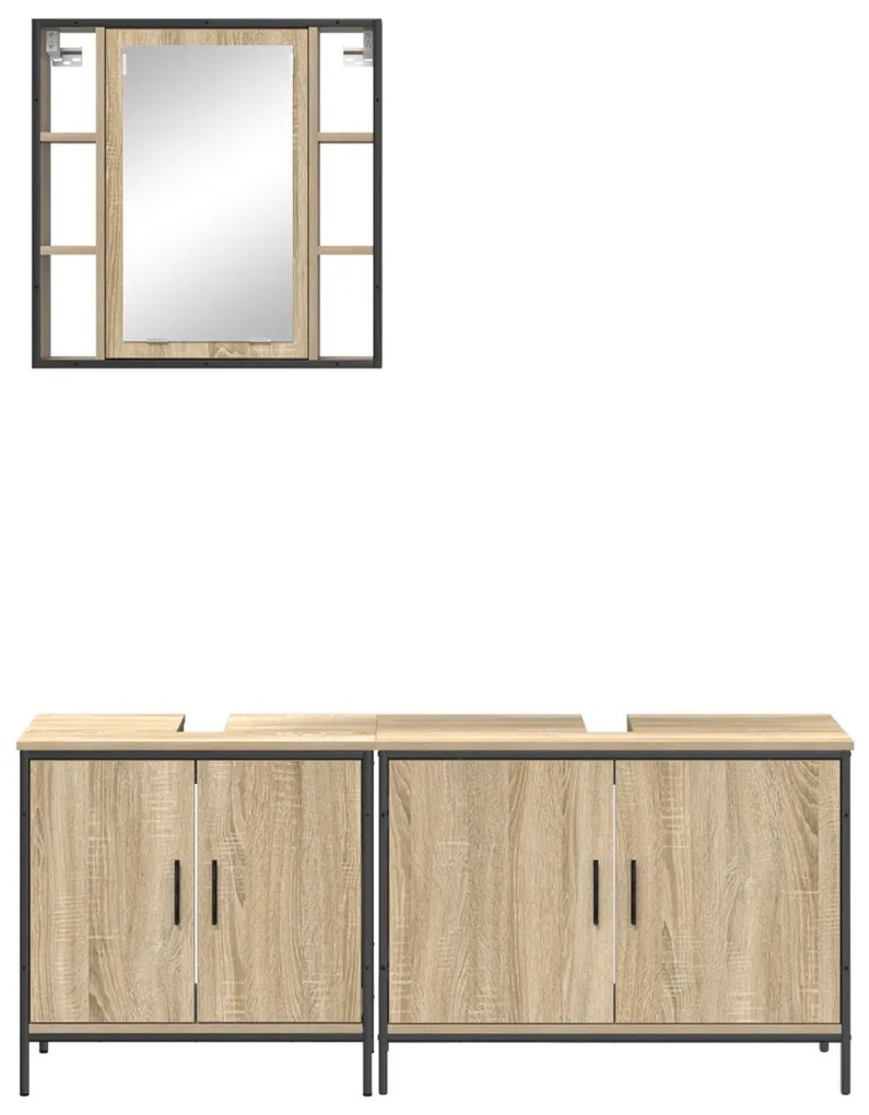 Fürdőszoba bútor szett 3 pcs Barna 60 x 30 x 60 cm Faanyag