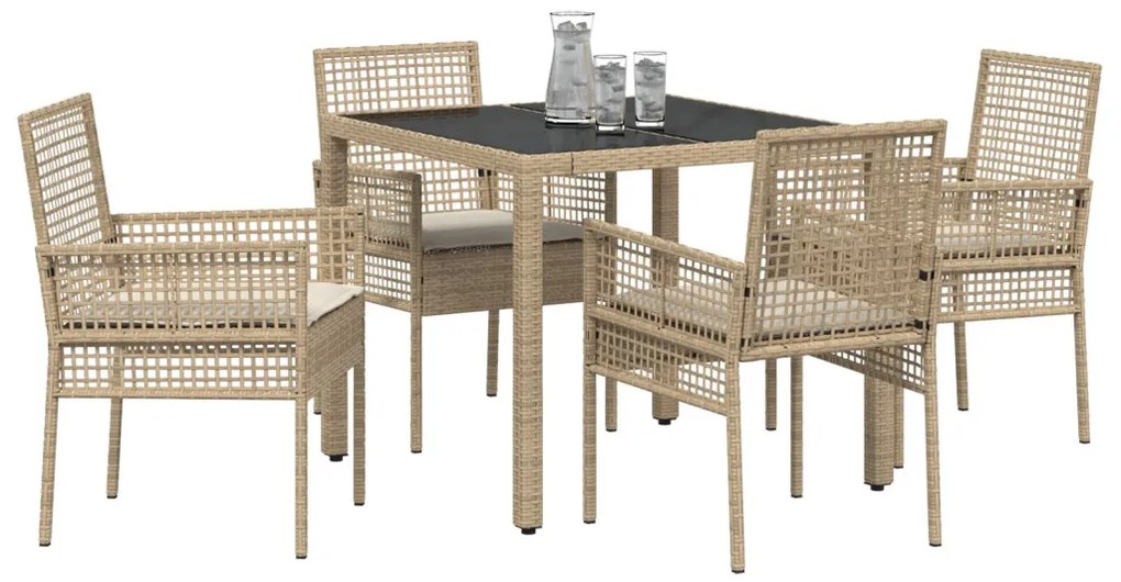 5 részes kert étkező garnitúra párnákkal bézs színben poly rattan