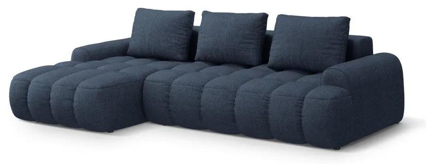 Sötétkék kinyitható-tárolóhelyes sarokkanapé (bal oldali-heverő résszel) Linz – Cosmopolitan Design