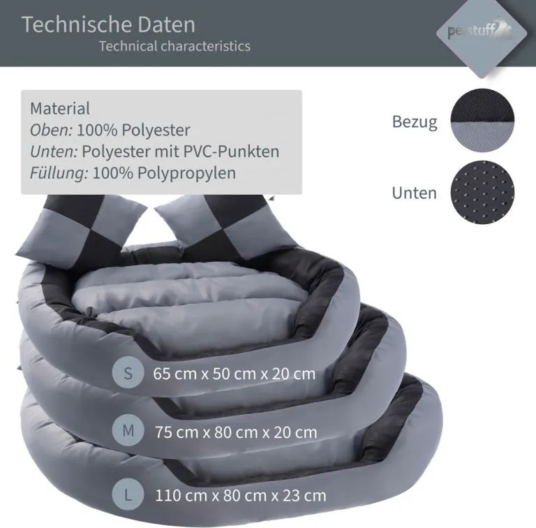 PETSTUFF® Kutyafekhely szürke/fekete 110 x 80 x 23 cm