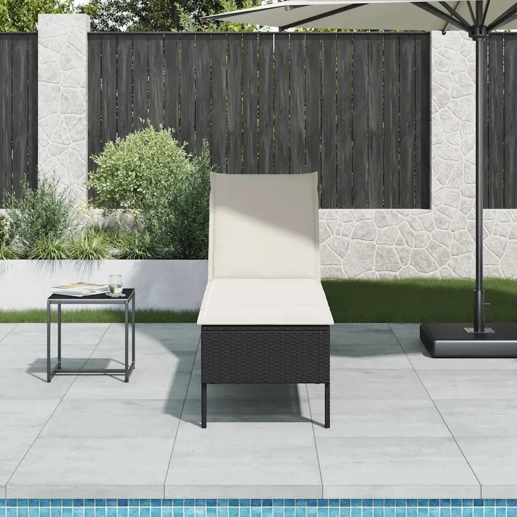 Fekete polyrattan napozóágy párnával 55x200x44 cm