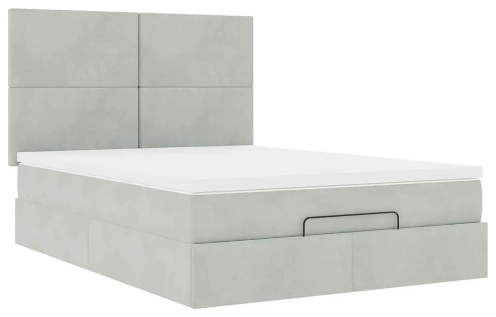 Ottomán ágykeret matracokkal világosszürke 140x190cm bársony