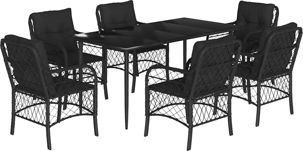 vidaXL 7 részes fekete polyrattan kerti étkezőgarnitúra párnával
