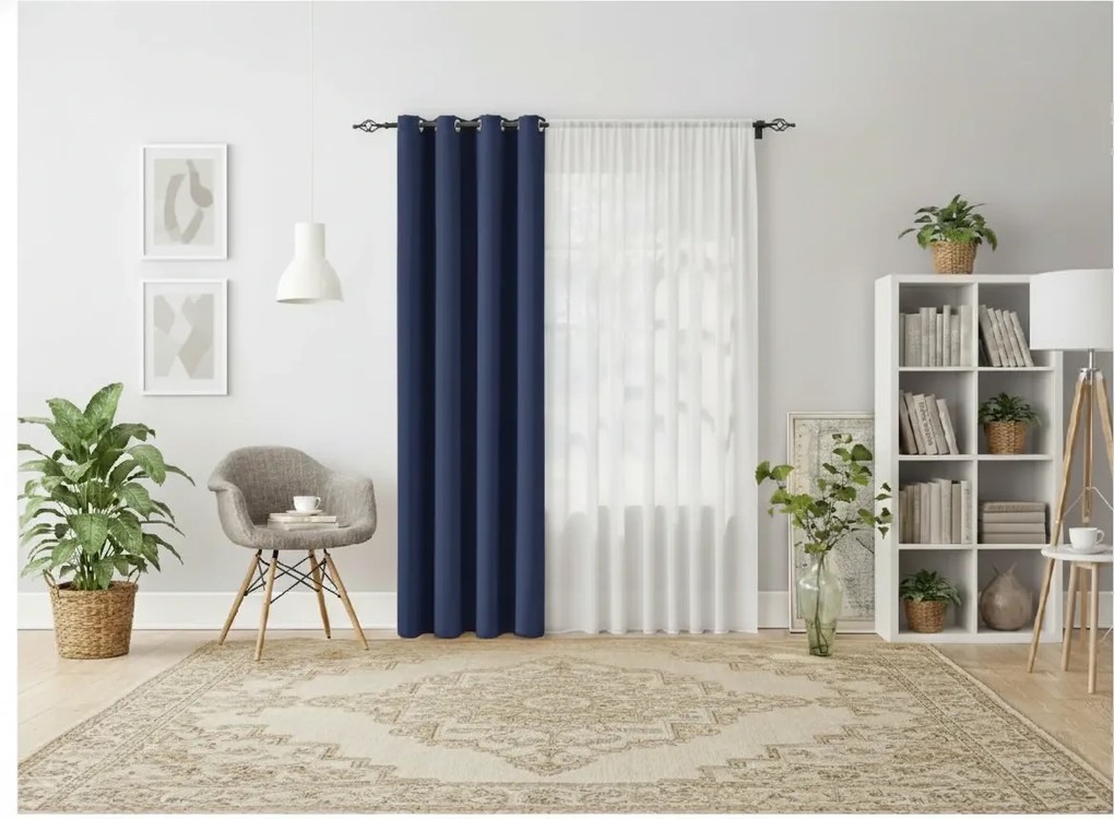 Sötétkék OXFORD függöny 140x250 cm Felfüggesztés: Hullámos sínszalag