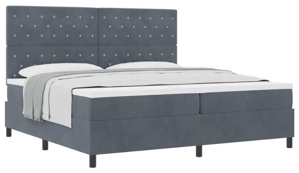 Boxspring Ágy Mattal Sötétszürke 200x200 cm Bársony