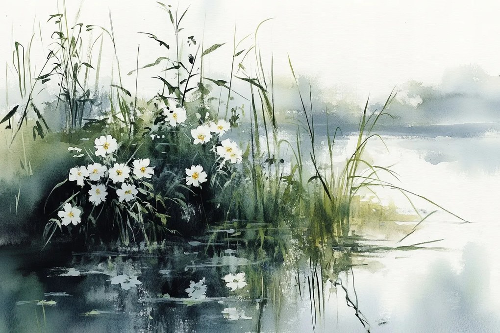 Fotótapéta Flizelina Növények Fű Virágok Víz Tó 416x290 ragasztó