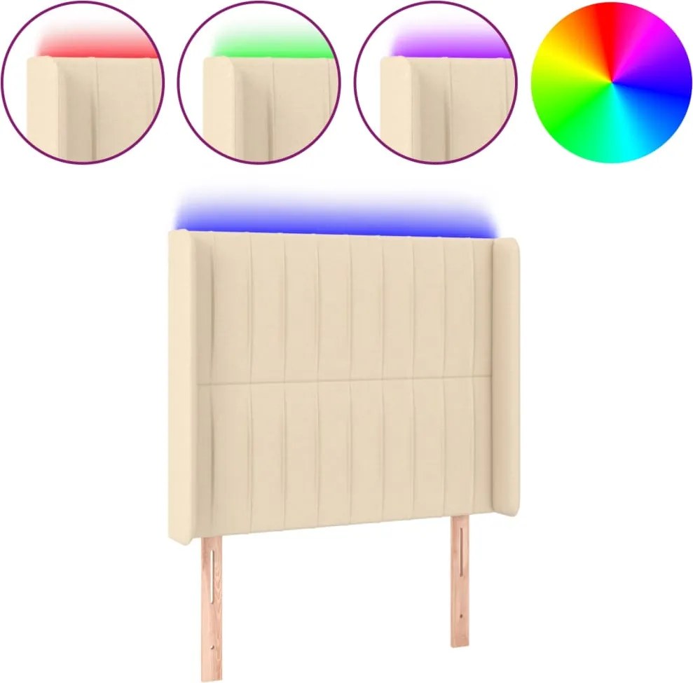 vidaXL krémszínű szövet LED-es fejtámla 103x16x118/128 cm