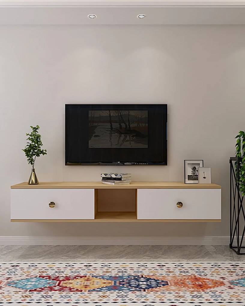 Zuzu TV-állvány, zafír tölgy-fehér, 150 cm