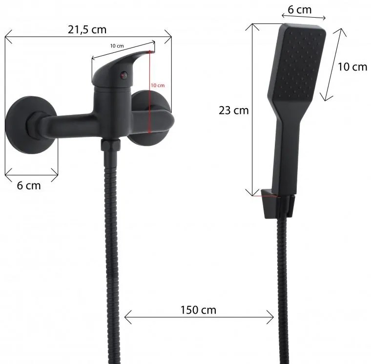 Erga Bahia, fali zuhanycsap kézi pontkészlettel, fekete matt, ERG-YKA-BW.BAHIA-BLK