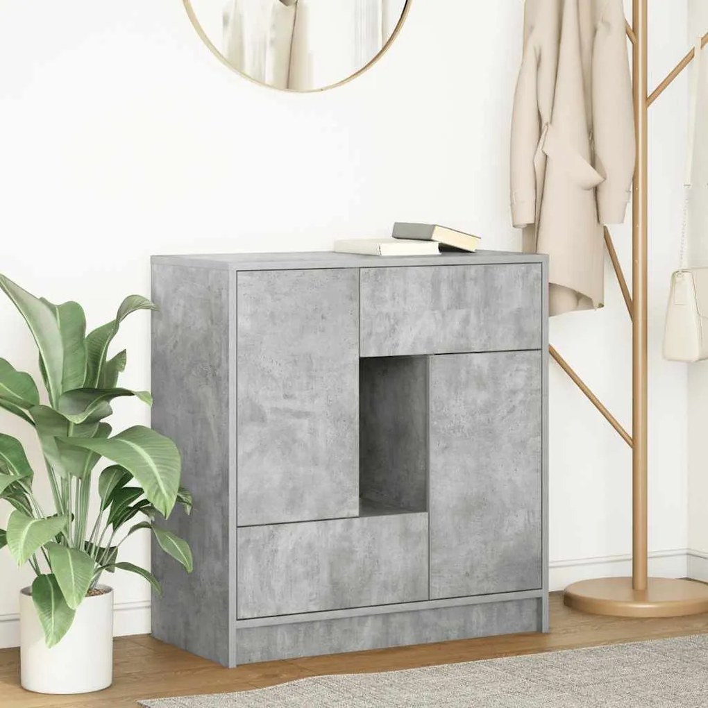 betonszürke komód fiókokkal és ajtókkal 70,5x34x74,5 cm