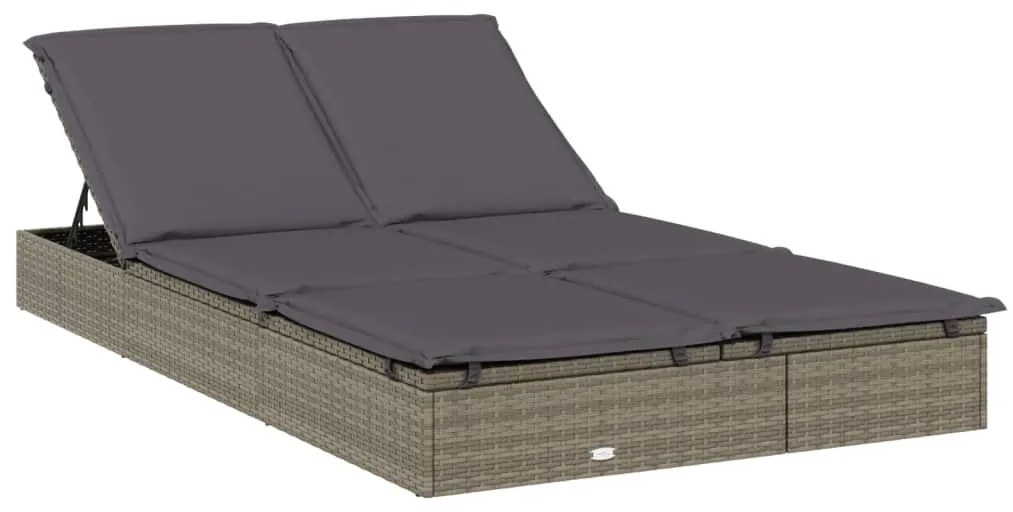 Kétszemélyes szürke polyrattan napozóágy párnákkal