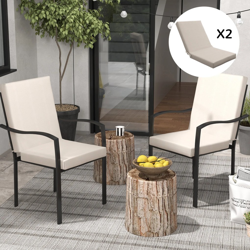 Outsunny 2 db Kültéri Párna Háttámlás Székhez, 8 cm Vastag Párnázattal, 112L x 51W cm, Bézs | Aosom