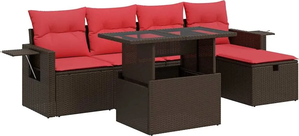 vidaXL 6 részes barna polyrattan kerti ülőgarnitúra párnákkal