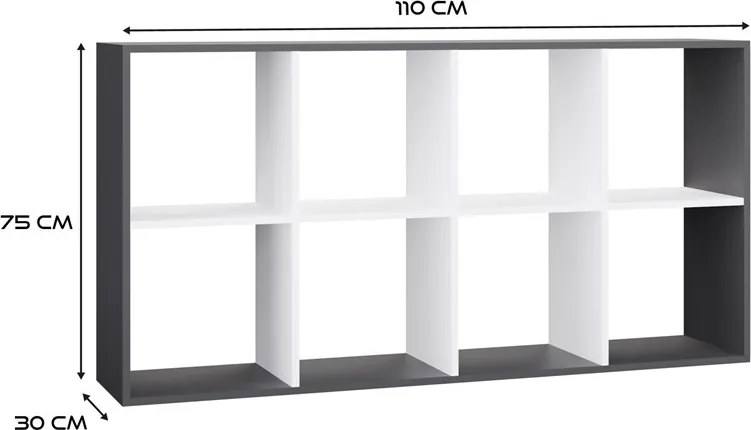 Aldabra Malax 2x4 polc, 147x75x30 cm, antracit-fehér