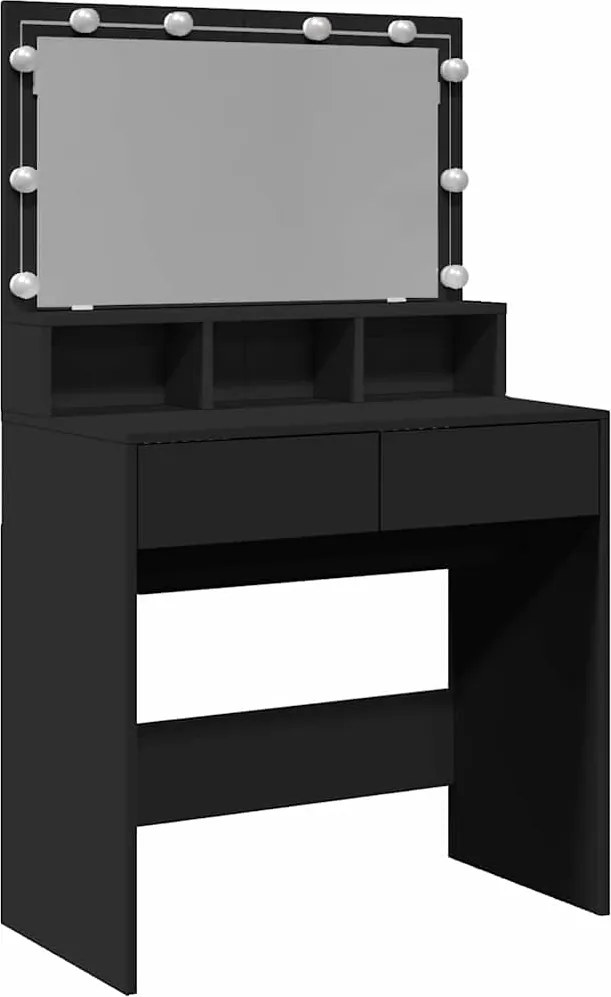 vidaXL fekete fésülködőasztal LED-del 80 x 41 x 134,5 cm
