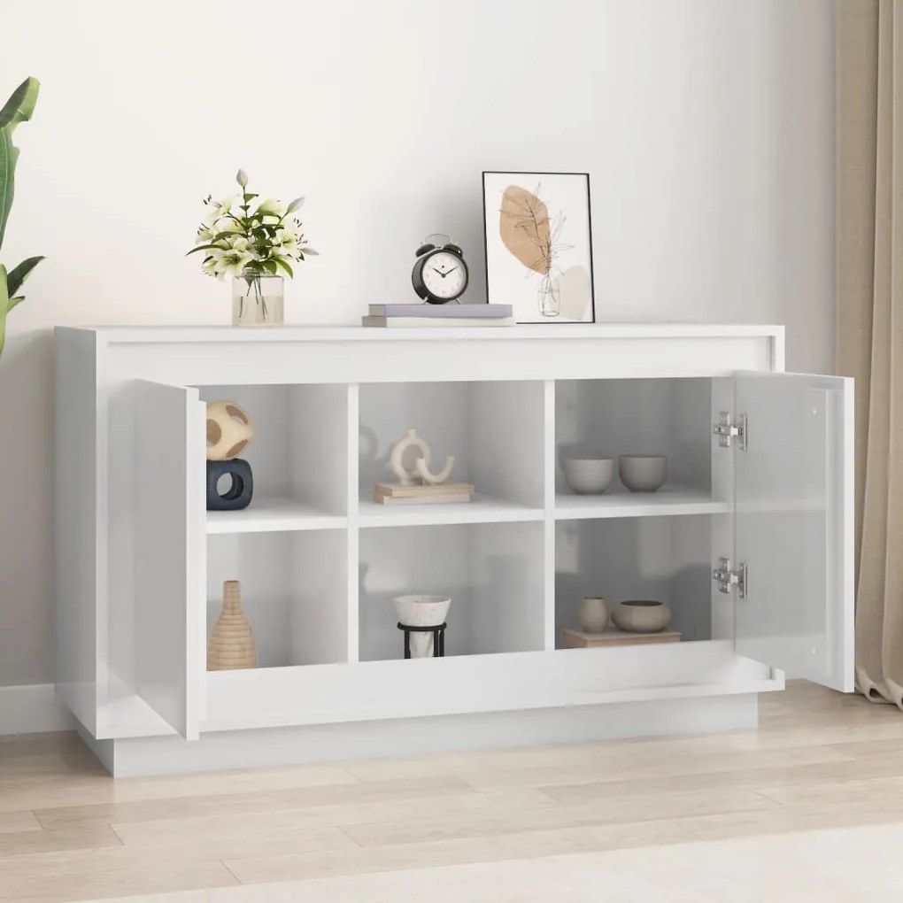 magasfényű fehér szerelt fa tálalószekrény 102x35x60 cm