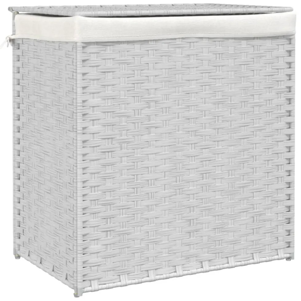 fehér polyrattan szennyeskosár 2 rekesszel 53x33x57 cm