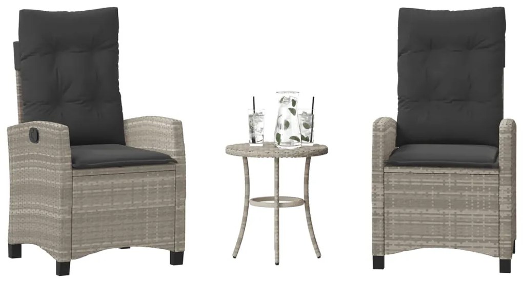 vidaXL 3 részes világosszürke polyrattan bisztrógarnitúra párnákkal