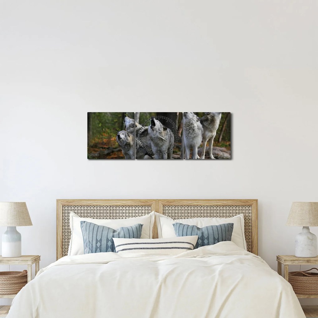Kép - Farkasok a sziklán (órával) (90x30 cm)