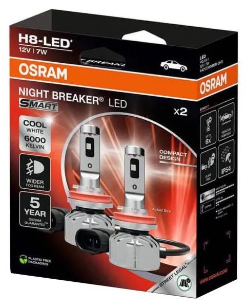 2 db-os LED autóizzó szett NIGHT BREAKER SMART H8 PGJ19-1/7W/12V 6000K - Osram
