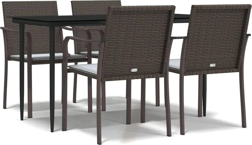 vidaXL 5 részes polyrattan és acél kerti étkezőgarnitúra párnával