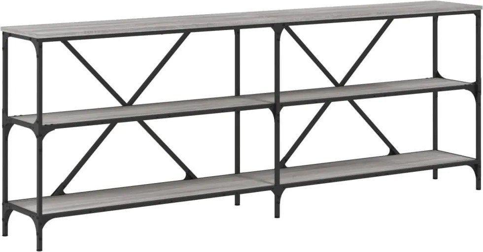vidaXL szürke sonoma szerelt fa és vas konzolasztal 200x30x75 cm