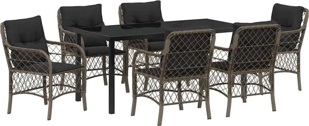 vidaXL Kert étkező szett párnával 7 pcs Szürke polirattan