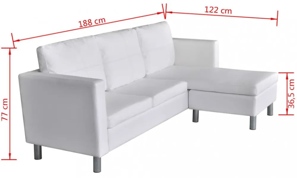 3 személyes fehér műbőr elemes kanapé