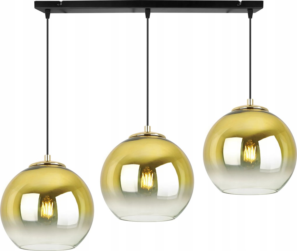 Függőlámpa Hármas Mennyezeti Csillár Arany Csillogó Üveg Lámpabúra Gömbök