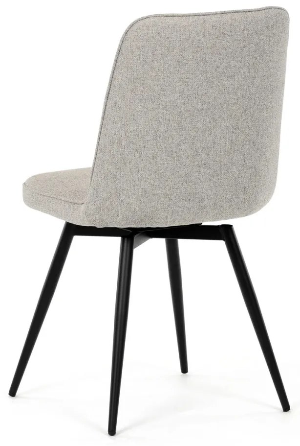 Scaun de sufragerie pivotant, material crem, mecanism rotativ 360°, lac negru mat, picioare metalice