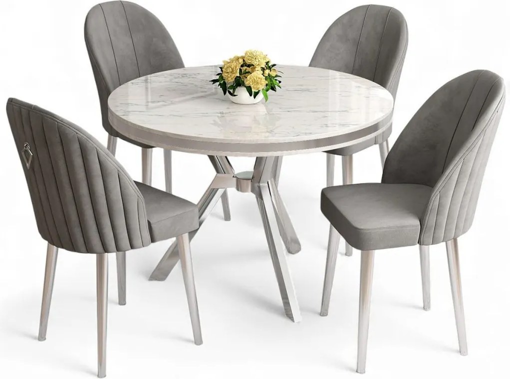 Mos étkezőgarnitúra, fehér márvány-króm, 90 cm – TR240CHR2924
