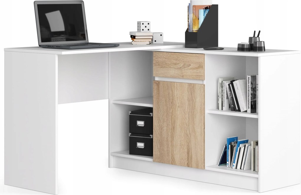 Sarok íróasztal B17 fehér-sonoma komód szett Akd