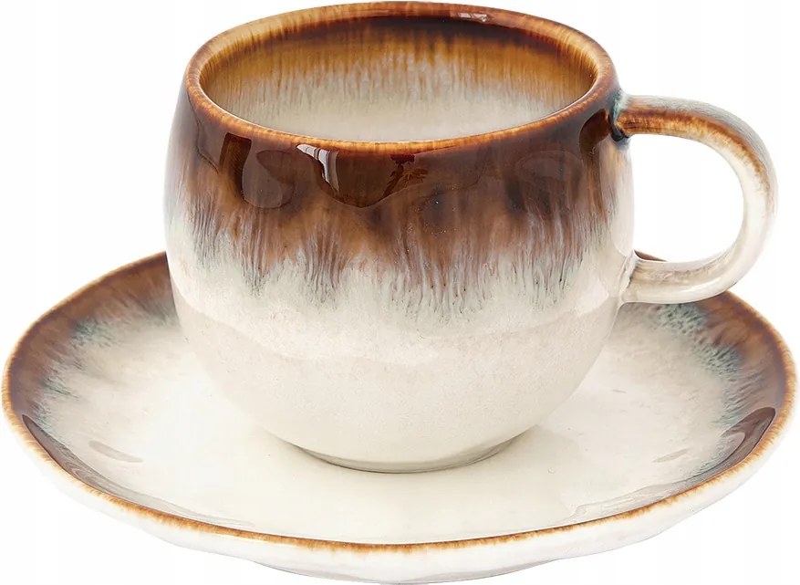 Kerámia bögre állvánnyal 120 ml Boho retro krém barna fehér