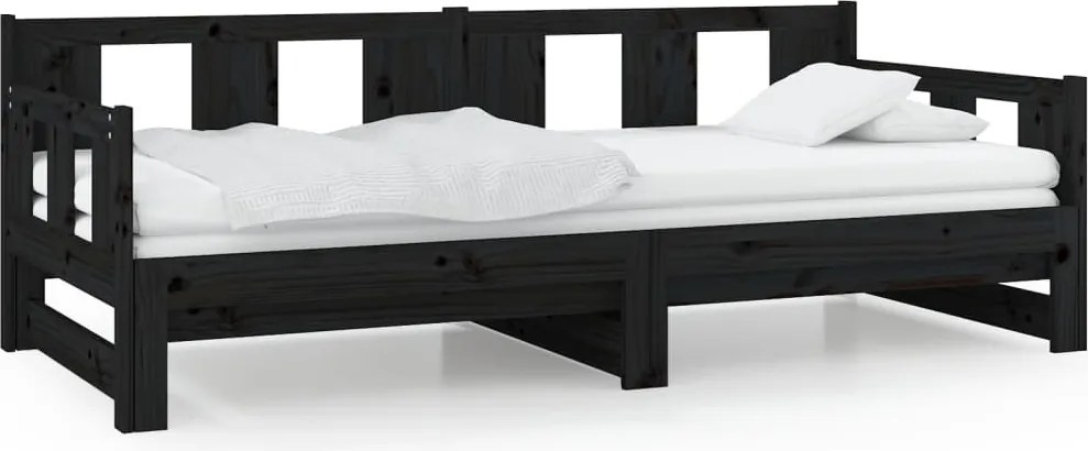 vidaXL fekete tömör fenyőfa kihúzható kanapéágy 2 x (90 x 190) cm