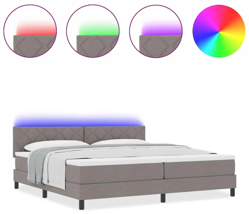Boxrugós ágy matracmal fejtámlával Tópszínű 200 x 200 cm szövet