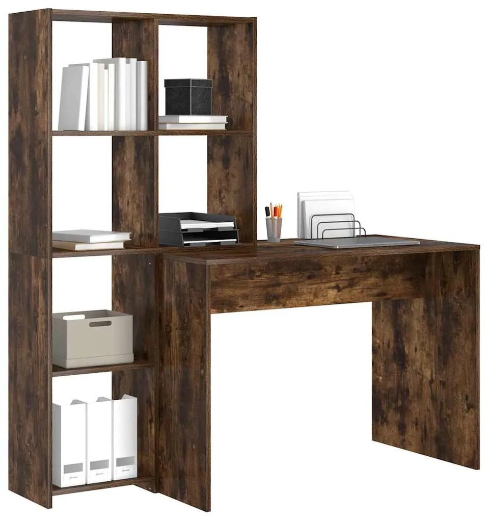 Asztal polcokkal Füstölt tölgy 138.5 x 55 x 143 cm Faanyag