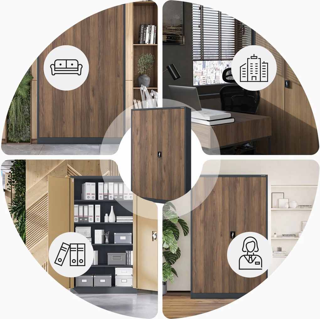 Fém irodai iratszekrény, széles, antracit/dió, 1150x1850x400 mm: JAN II Eco Design