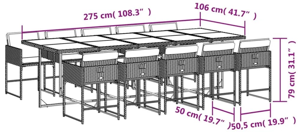 vidaXL 11 részes barna polyrattan kerti ülőgarnitúra párnákkal