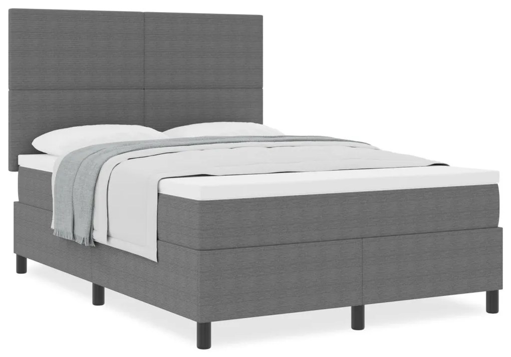 Boxspringágy matraccal Világosszürke 140x200 cm Kordbársony
