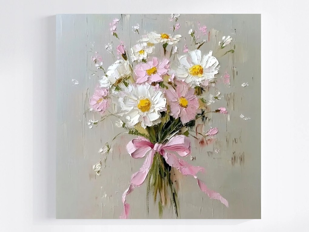 Vászonkép Canvas Olaj Impasto Mezei Virágok Margaréta Csokor 40x40