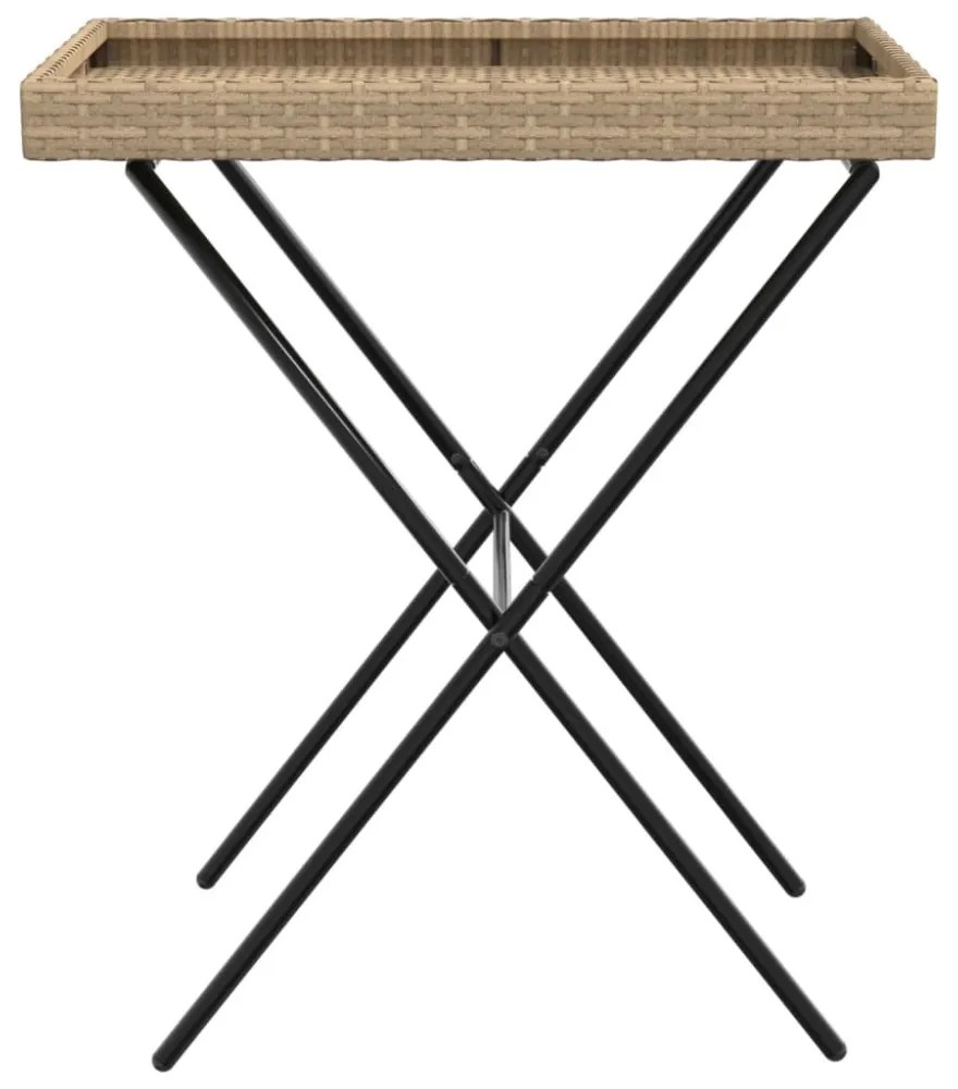 bézs összecsukható polyrattan tálcaasztal 65 x 40 x 75 cm