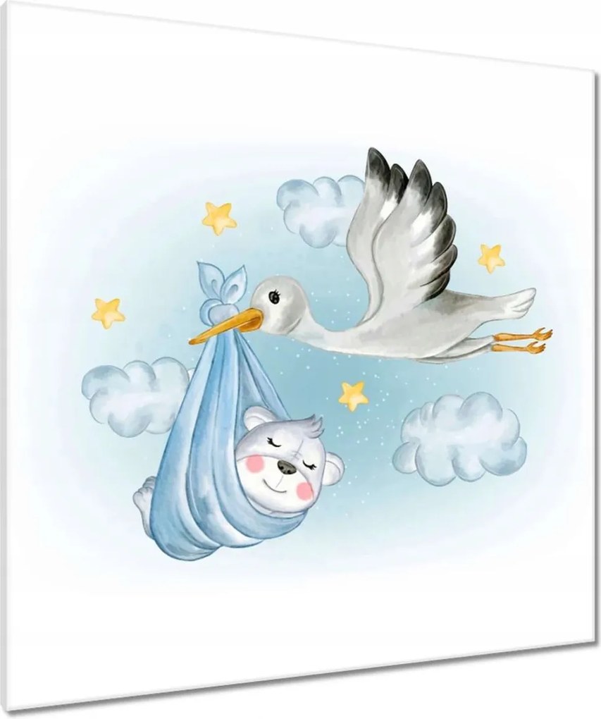 Vászonkép 90x90 A gólya és a mackó Csöcs hozza a babát