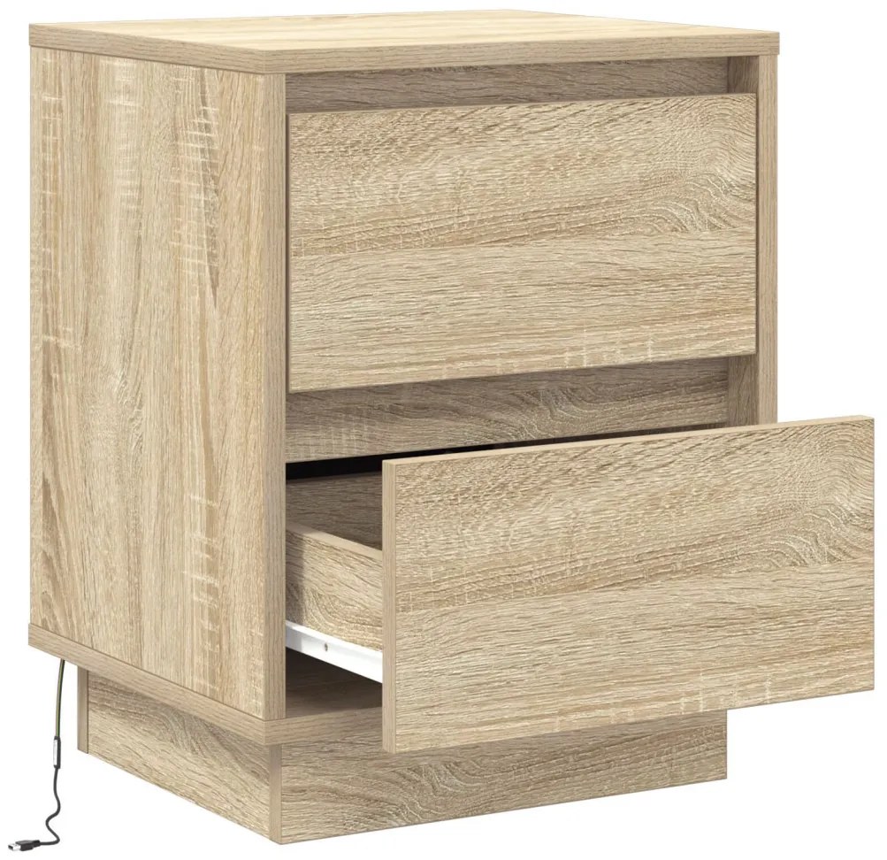 Éjjeli Szekrények LED Fényekkel 2 db Sonoma Tölgy 39x34.5x50 cm
